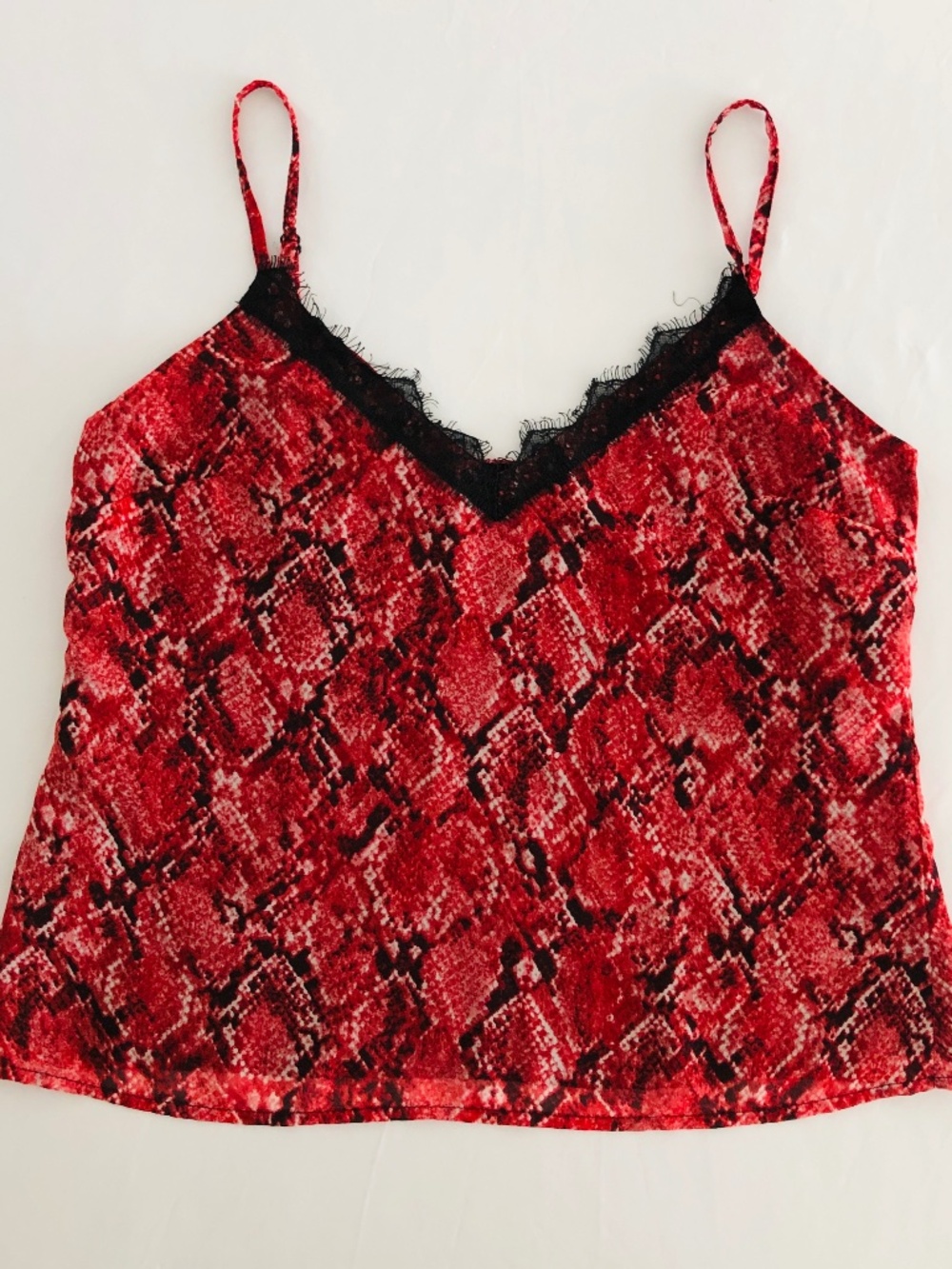 Vintage Y2K GUESS "Tyra" Red Snakeskin Lace Trim Cami Top, Size S - EUC